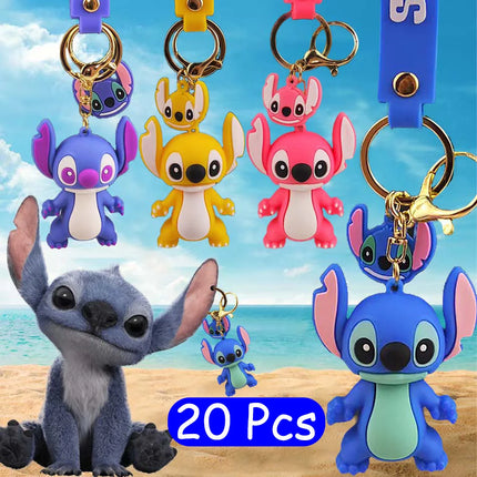 5Set 20PCS Wholesale Stitch Disney Keychain Figure Toy Cute Supple Cartoon Character Toy Keychain Pendant Fan Kid Birthday Gifts