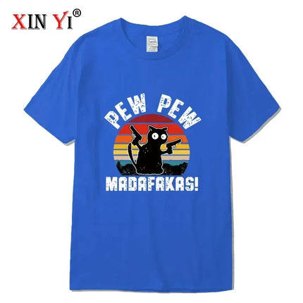 Summer Casual Men's High Quality T-shirt 100% Cotton Cool Funny Cat Printed T-shirt Casual O-neck Loose for Men T Shirt Tees Top