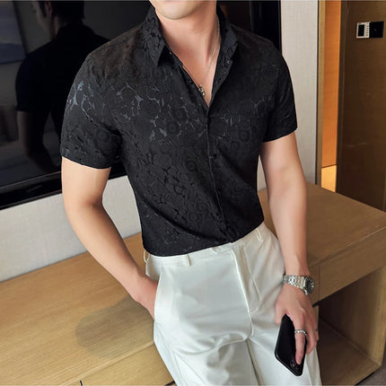 2025 Summer New Flower Shirts Men Short Sleeve Retro Casual Shirts Fashion Versatile Business Slim Social Party Tuxedo Blouse