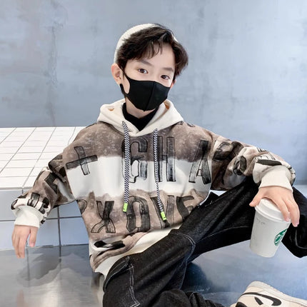 Boys Sweatshirts 2025 Hoodie Autumn Hip Hop Casual Long Sleeve Jackets Children's Clothes Kids Loose Tops Teen 8 10 12 14 Year