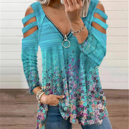 Cold Shoulder T-shirt Ladies Long Sleeve Blouse Tunic Tops High Quality Clothing