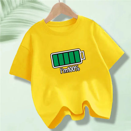 Battery Energy Low Help Me Printed T-Shirt For Boys Harajuku Funny T Shirt Kids Cotton Summer Tops Tee