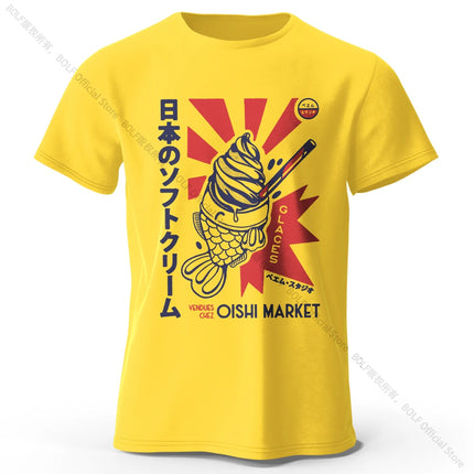 Japanese Foodie Print 100% Cotton T-Shirt, Soft & Breathable Round Neck Short Sleeve Tee, Unisex Cute & Cultural Style