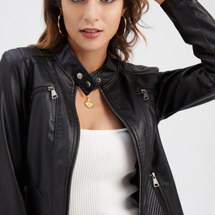 Faux Leather Jacket Women 2025 Spring Autumn Coat Moto Biker Zipper Jacket Woman Outerwears Black Brown Red Pink Coffee XS XXL