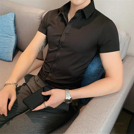Summer Men Fashion Casual Short Sleeve Solid Shirt Super Slim Fit Male Social Business Dress Shirt Brand Men Casual Dress Blouse