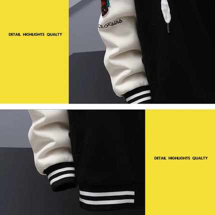 New 2024 Autumn Winter Men's Hooded Fleece Baseball Jackets Casual Warm Plush Coat Youth Streetwear Windproof Thick Padded Parka