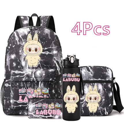 4Pcs/set Cute Printed Backpack Teenger Student Boy Girl Bookbag Schoolbag Travel Bag Outdoor 750Ml Water Bottle Kid Gift Mochila
