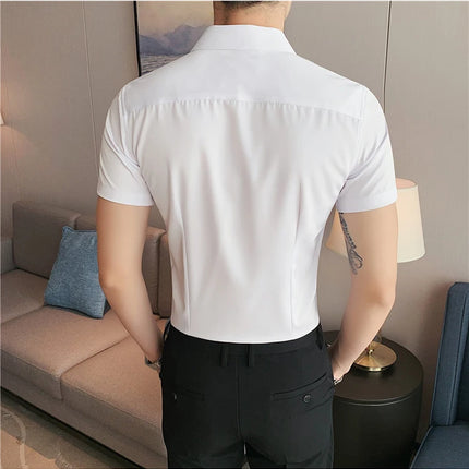 Summer Men Fashion Casual Short Sleeve Solid Shirt Super Slim Fit Male Social Business Dress Shirt Brand Men Casual Dress Blouse