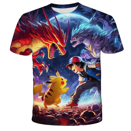 Summer Anime Pokemon Boy T-shirt, Pikachu Children's 3D Fashion Casual Children's Cosplay Clothing, Adult Short-sleeved Yellow
