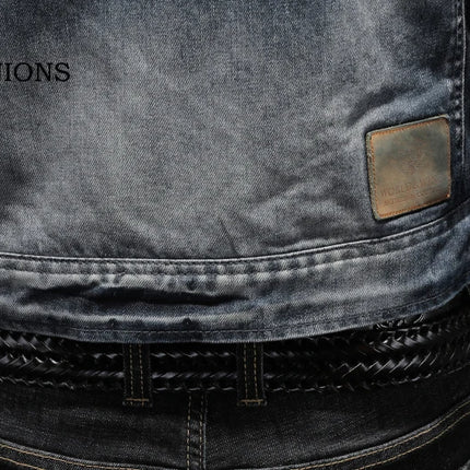 2023 Denim Jacket Men's Denim Jacket Mock Neck Zipper Slim Fit Blue Denim Jacket