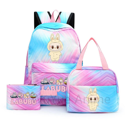 3Pcs/set Cartoon Printed Backpack with Lunch Bag Pencil Case Boy Girl Knapsack Teenage Student Large Capacity Colorful Bookbag