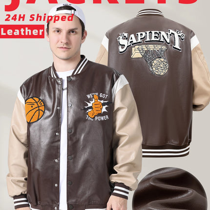 Men's Faux Leather Motorcycle Bomber Jacket Football Embroidery Baseball Uniforms 24H Shipped Spring&Autumn Loose Coats