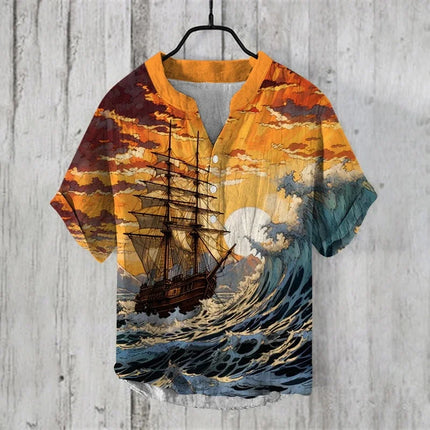 2024 Cross-border Foreign Trade Hawaiian Art Printing Gorgeous Red-crowned Crane Series 3D Digital Printing Casual Loose Short-s