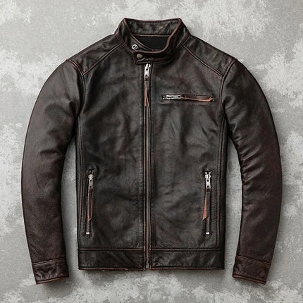 Tcyeek Genuine Leather Jacket for Men Top Layer Cowhide Coats Spring Autumn Vintage Leather Coat Mens Jackets Jaqueta Masculina