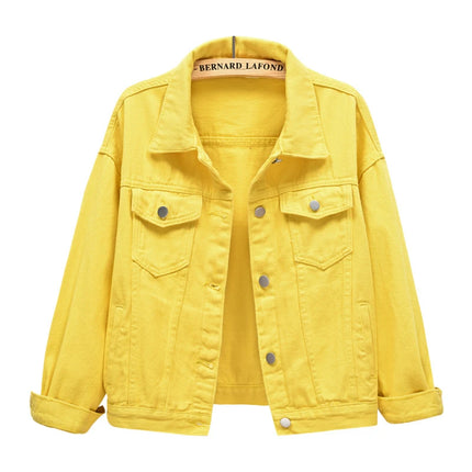 Pure Color Women's Denim Jacket Single-breasted Lapel Coat Fashion Casual Tops Green Black Red Blue Outerwear Female Overcoat