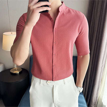 2024 Summer New Chinese Style Linen Shirts Men's Half sleeve Stand-Up Collar Linen Cotton Business Casual Slim Versatile Shirts