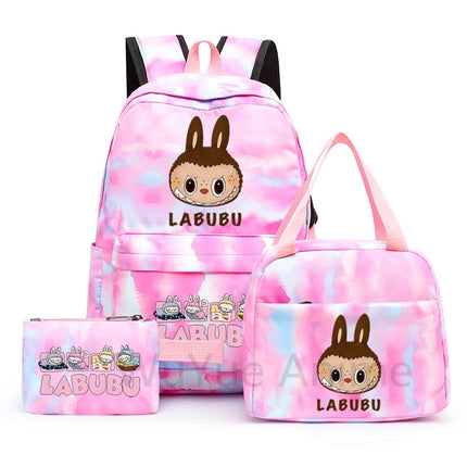 3Pcs/set Cartoon Printed Backpack with Lunch Bag Pencil Case Boy Girl Knapsack Teenage Student Large Capacity Colorful Bookbag