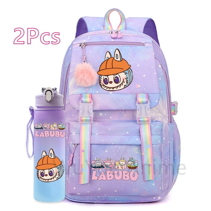 2Pcs/set Cute Cartoon Backpack with 750Ml Outdoor Sports Water Bottle Student Girl Boy Schoolbag Large Capacity Travel Bag Gift