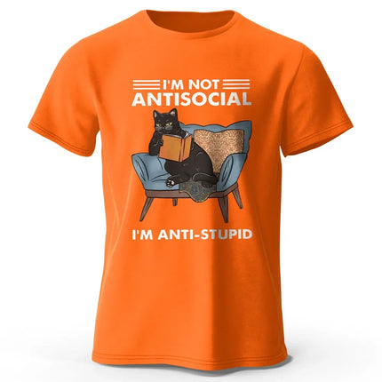 Men's I Am Not Anti Social Printed T-Shirt 100% Cotton Oversized Funny Cat Graphic Tees for Men Women Summer Tops