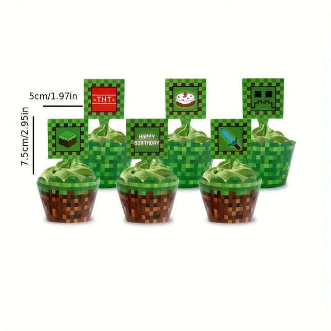 24/48pcs Minecrafte steve Diamond sword Decoratio Disposable Paper Cups cake card enderman Birthday Party Tableware Cake Cup Toy