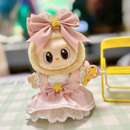 Labubu 15cm/17cm Doll Clothing Sitting Party Strawberry Tank Top Skirt Paired With Princess White Shoes Princess Baby Clothes