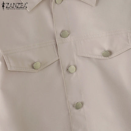 ZANZEA Women Daily Outerwear Long Sleeve Work Wear Casual Solid Color Coats Button Up 2025 Spring Turn-down Collar Thin Jackets