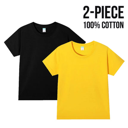 Simple Daily 2 Piece 100% Cotton T-shirt for Boys Girls Solid Color Crew Neck Short Sleeve Tops High Quality 2025 Kids Clothes