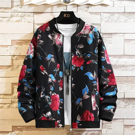 White Men's Embroidered Long Sleeve Jacket, Baseball Collar Casual Coat, Asian Size Black Blue Red Outerwear M-5XL