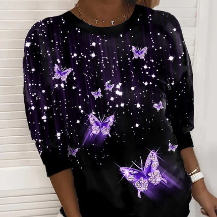 Butterfly Sparkly Painting Casual Weekend Long Sleeve