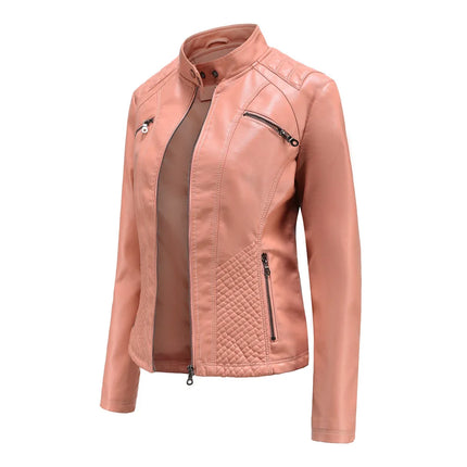 Faux Leather Jacket Women 2025 Spring Autumn Coat Moto Biker Zipper Jacket Woman Outerwears Black Brown Red Pink Coffee XS XXL