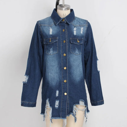 Women Jeans Jackets Spring Summer Ripped Denim Vintage Casual Denim Jacket Long Sleeve Female Chic Coat Streetwear 2024