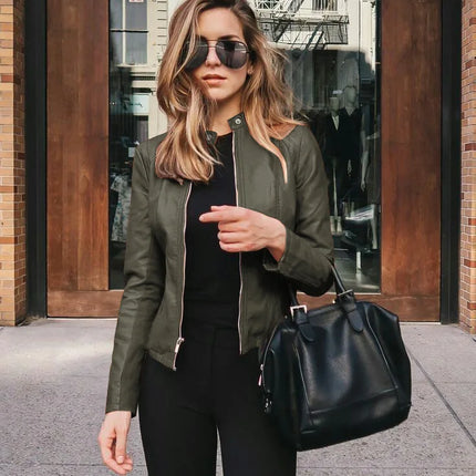 Vintage Women PU Leather Bomber Jacket Fashion Casual Autumn Winter Zipper Windbreaker Streetwear Female Blazer Y2K Clothes New