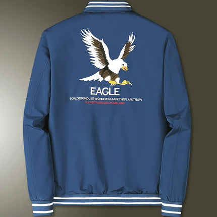 White Men's Embroidered Long Sleeve Jacket, Baseball Collar Casual Coat, Asian Size Black Blue Red Outerwear M-5XL