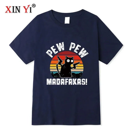 Summer Casual Men's High Quality T-shirt 100% Cotton Cool Funny Cat Printed T-shirt Casual O-neck Loose for Men T Shirt Tees Top