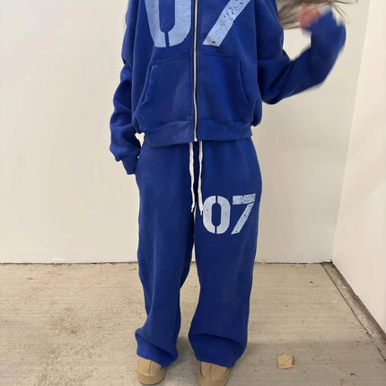 Y2k zipper cardigan fashion 07even hoodies women and men street casual sweatpants set sweatshirts tracksuit men clothing