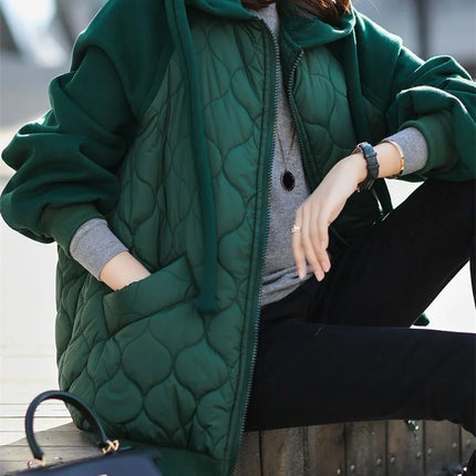 Light Down Cotton Suit 2023 Winter New Korean Version Temperament Mother Pack Padded Jacket Hooded Loose Cotton Clothes Female X
