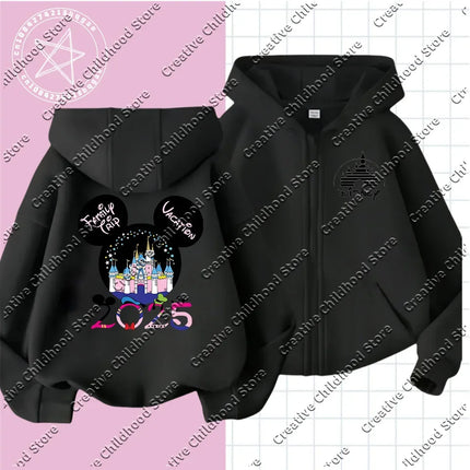 Fashion Disneyland Trip Clothes Caricature zipper Hoodie Children Top Cartoons Disney Kawaii 2025 Girl Clothes Boy Disney Kids