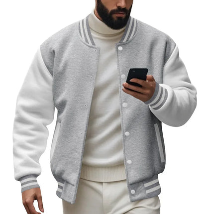 Men's Autumn and Winter Flight Jacket Baseball Jersey Velvet Loose Casual Stand-up Jacket Men Varsity Jacket Coat for Men