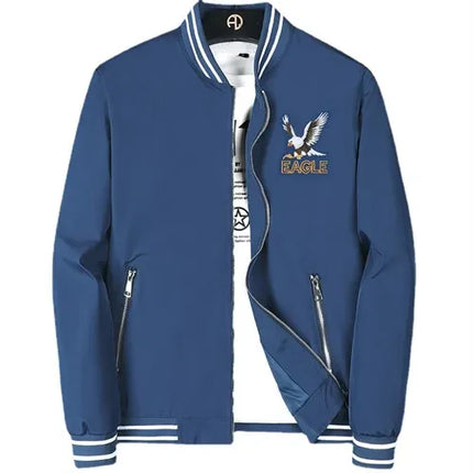 White Men's Embroidered Long Sleeve Jacket, Baseball Collar Casual Coat, Asian Size Black Blue Red Outerwear M-5XL