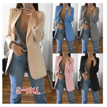 Women Lapel Slim Cardigan Suit Coat Fashion Casual Suit Polo Neck Slim Fit Blazer Long Sleeve Jacket Coat