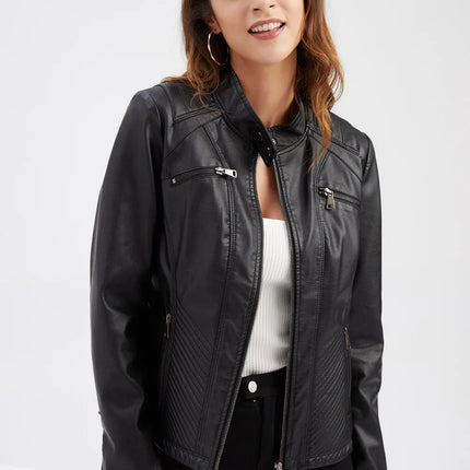 Faux Leather Jacket Women 2025 Spring Autumn Coat Moto Biker Zipper Jacket Woman Outerwears Black Brown Red Pink Coffee XS XXL