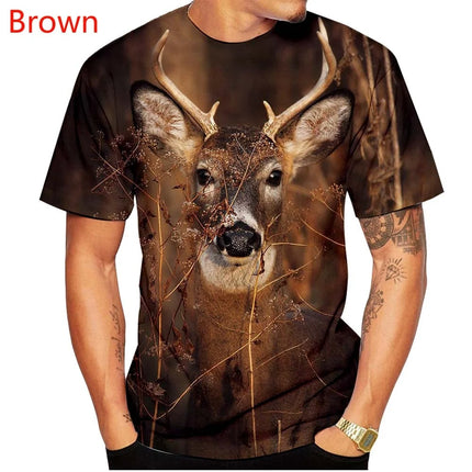 Sommermode 3D-printet skovhjort T-shirt til mænd og kvinder med sweatshirt med dyremotiv, korte ærmer og casual T-shirt
