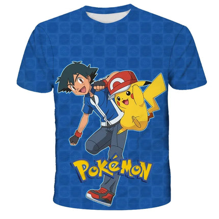 Summer Anime Pokemon Boy T-shirt, Pikachu Children's 3D Fashion Casual Children's Cosplay Clothing, Adult Short-sleeved Yellow