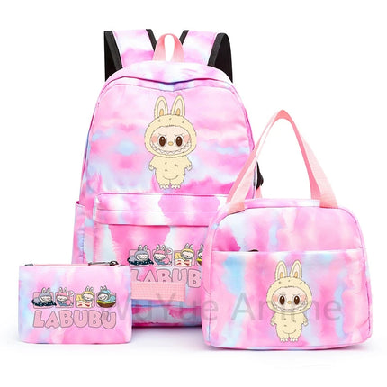 3Pcs/set Cartoon Printed Backpack with Lunch Bag Pencil Case Boy Girl Knapsack Teenage Student Large Capacity Colorful Bookbag