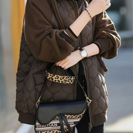 Light Down Cotton Suit 2023 Winter New Korean Version Temperament Mother Pack Padded Jacket Hooded Loose Cotton Clothes Female X