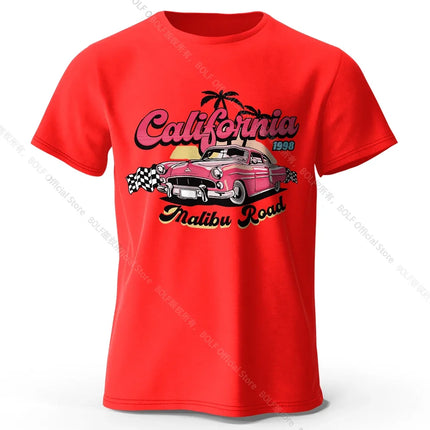 Pink Vintage Car T-Shirt 100% Cotton Retro Vacation Graphic Tee for Women and Girls Summer Holiday Style