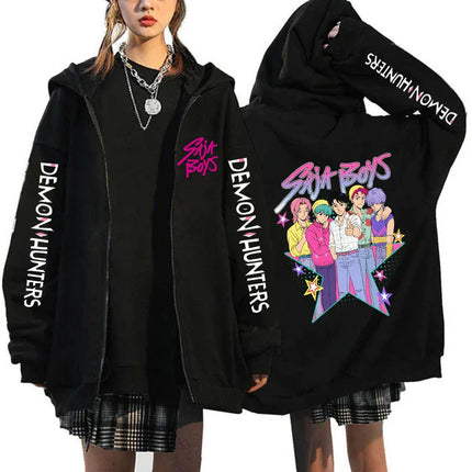 Hot Movie Kpop Demon Hunters Saja Boys Tigers Zip Up Hoodies Women Men Funny Zipper Sweatshirts Y2k Clothes Mange Vintage Hoody