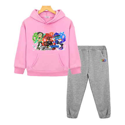 Splatoon anime hoodie Fleece sweatshirt Cartoon jacket  2pcs pullover+Pant boys girls Sports Hooded Sets kids boutique clothes