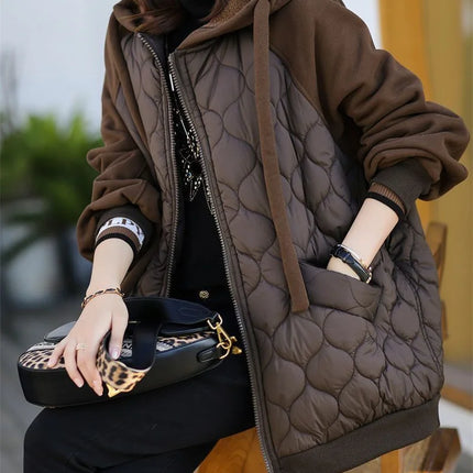 Light Down Cotton Suit 2023 Winter New Korean Version Temperament Mother Pack Padded Jacket Hooded Loose Cotton Clothes Female X