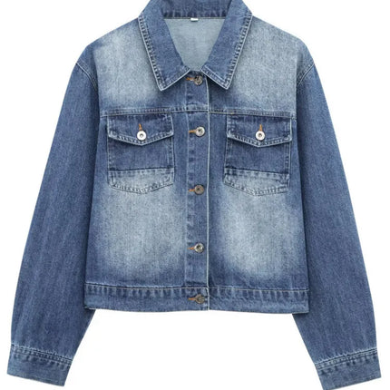 ZMEENNA 2025 Blue Denim Jacket For Women Long Sleeve Button Up Casual Top With Pockets Stylish Fashionable Trendy ZM699